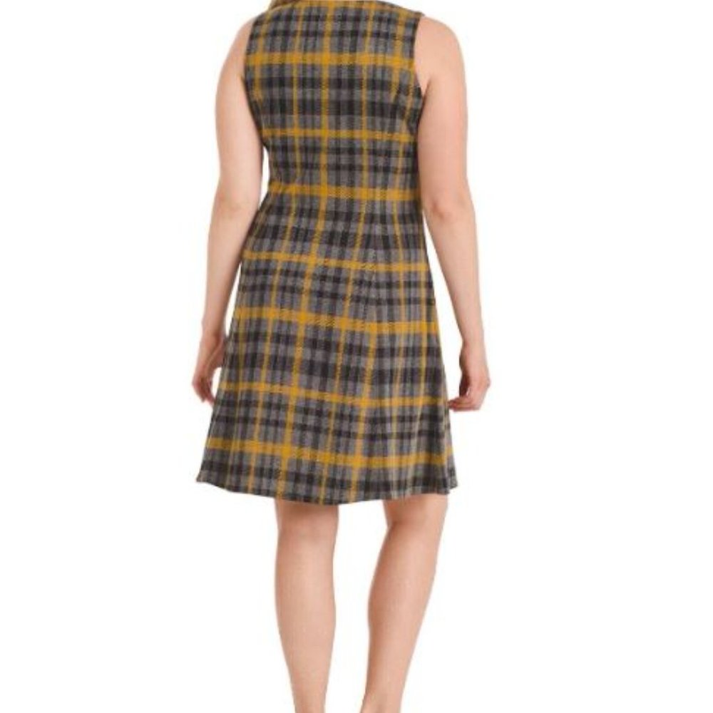 London Times Tweed Plaid Zipper Dress In Grey Dijon - Picture 3 of 3
